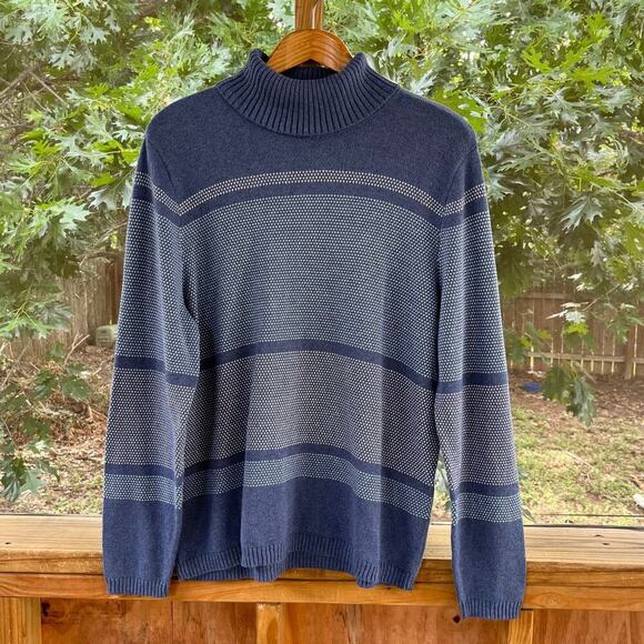 Karen Scott Women's Blue Grey Striped Mock Neck Sweater Size XL. NEW - Picture 1 of 6